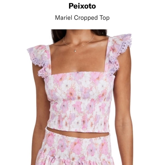 NEW Peixoto Mariel Cropped Top Pink Purple Jasmine Floral Smocked Ruffle Med - Picture 1 of 12